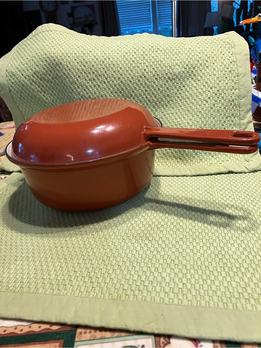 vintage Cousances/ Le Creuset #22 enamel cast iron pan set of 2
